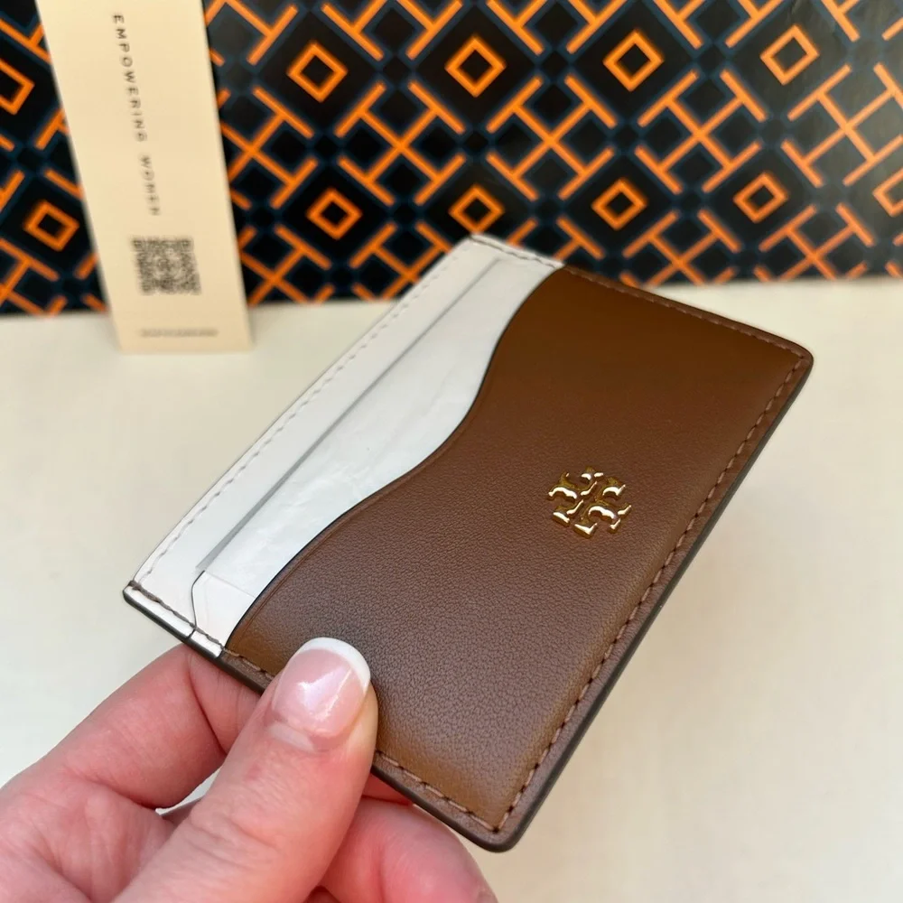 Tory Burch Emerson Soft Color Block Slim Card Case Optic White Moose Gold